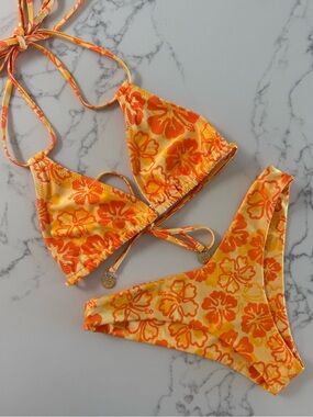 Kulani Kinis Triangle Top & Brazilian Bottom Bikini SET - Tangerine Dreams - S/M